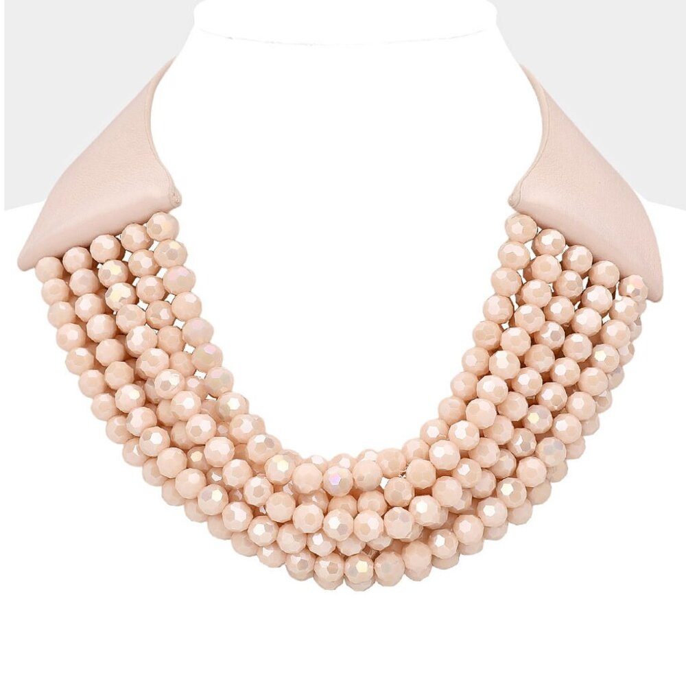 NEW Stunning Faceted Beaded 7-Strand Bib Statement Necklace Gray Pink Blue NWT - Picture 8 of 15